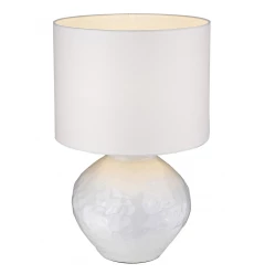 26" White Ceramic Column Table Lamp With White Drum Shade