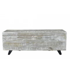 46" Gray and Black Distressed Solid Wood Storage Bench with Flip Top