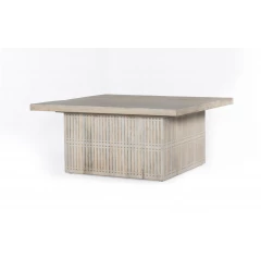 Rustic Graywash Carved Wood Storage Coffee Table