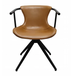 Camel And Black Upholstered Faux Leather Dining Arm Chair