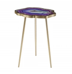 24" Gold And Shades Of Violet Faux Agate End Table