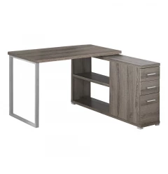 47" Taupe and Silver L Shape Computer Desk With Three Drawers