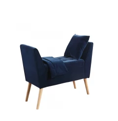 47" Navy Blue and Natural Upholstered Microsuede Bench with Flip top