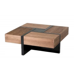 39" Brown and Black and Black Square Coffee Table with Four Drawers