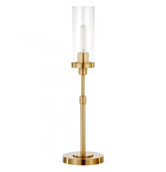 26" Brass Metal Table Lamp With Clear Cylinder Shade