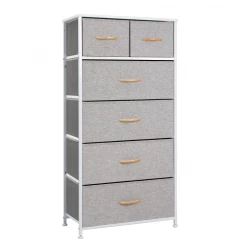 23" Gray and White Steel and Fabric Six Drawer Chest