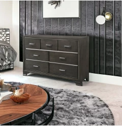 58" Gray Solid and Manufactured Wood Seven Drawer Triple Dresser