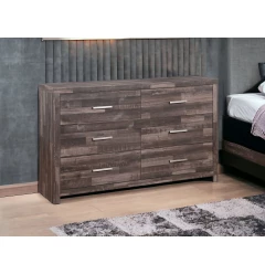 60" Dark Brown Solid and Manufactured Wood Six Drawer Double Dresser