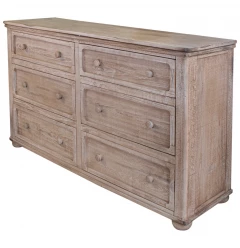 59" Natural Solid Wood Six Drawer Double Dresser