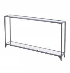 56" Clear and Silver Glass Mirrored Floor Shelf Console Table With Storage