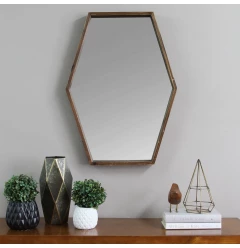 Dark Wood Hexagonal Frame Wall Mirror