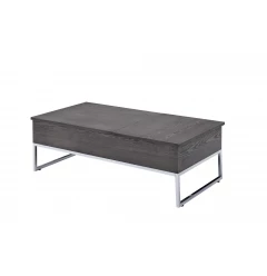 47" Chrome And Gray Oak Rectangular Lift Top Coffee Table