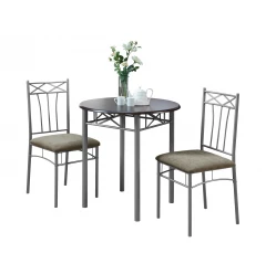 64" X 64" X 102" Cappuccinowithsilver  Metal  3Pcs Dining Set