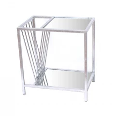24" Silver Metal End Table with shelf