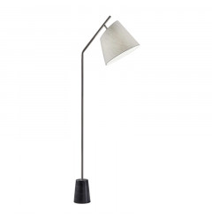 Brushed Steel Floor Lamp Black Marble Block Base And Angled White Linen Shade