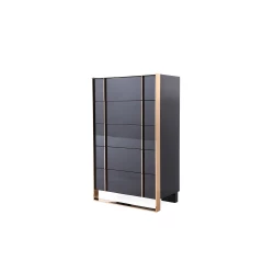 33" Black Gold Manufactured Wood + Solid Wood Stainless Steel Five Drawer Chest