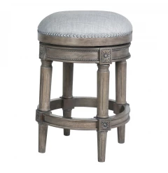 26" Gray Solid Wood Swivel Backless Counter Height Bar Chair
