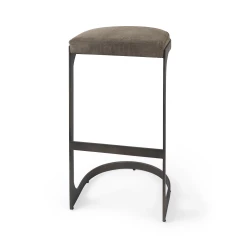 29" Brown Leather And Iron Backless Bar Chair