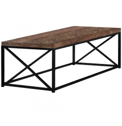 17" Reclaimed Wood Particle Board And Black Metal Coffee Table