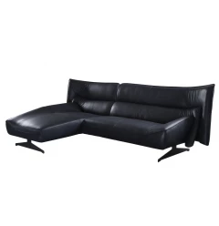 Dark Gray Top Grain Leather L Shaped Two Piece Sofa and Chaise Sectional