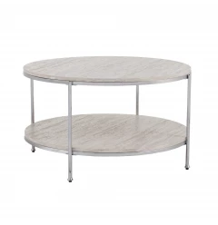 33" Chrome Faux Marble And Metal Round Coffee Table