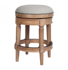 26" Beige And Natural Solid Wood Swivel Backless Counter Height Bar Chair