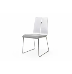 Gray And Silver Upholstered Faux Leather Dining Side Chair