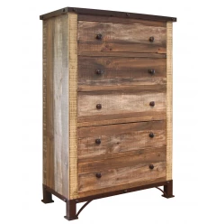 36" Brown Solid Wood Five Drawer Chest