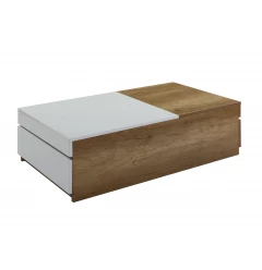 49" Oak And White Melamine Veneer And Manufactured Wood Rectangular Coffee Table With Two Drawers