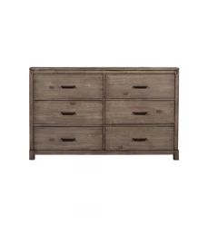 60" Gray Solid Wood Six Drawer Double Dresser