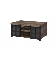 47" Black And Rustic Oak Manufactured Wood Rectangular Coffee Table With Shelf