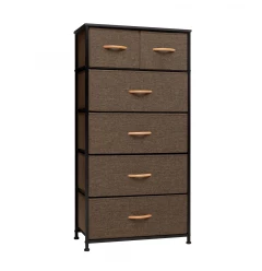 23" Brown Steel and Fabric Six Drawer Combo Dresser