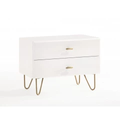 Contemporary White and Gold Nightstand with Two Drawers