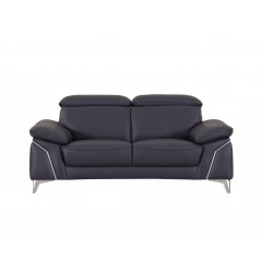 71" Navy Blue And Silver Genuine Leather Love Seat