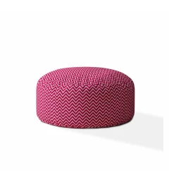 24" Pink Cotton Round Chevron Pouf Ottoman