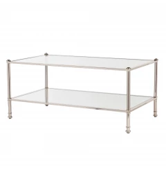 43" Silver Mirrored And Metal Rectangular Mirrored Coffee Table