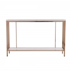 48" Champagne and Gold Faux Stone Floor Shelf Console Table With Storage