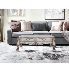 57" Bone Solid And Manufactured Wood Coffee Table With Two Drawers