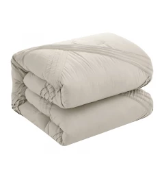 Beige King Polyester 140 Thread Count Washable Down Comforter Set