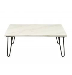 40" White And Black Genuine Marble And Metal Square Coffee Table