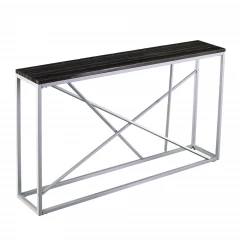 52" Black and Silver Faux Stone Frame Console Table