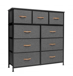 39" Gray and White Steel and Fabric Nine Drawer Triple Dresser