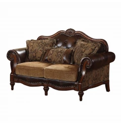 70" Brown Faux Leather Chesterfield Loveseat