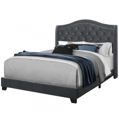 Solid Wood Queen Tufted Dark Gray And Gray Upholstered Velvet Bed