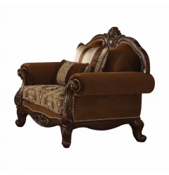 37" Brown Velvet Damask Club Chair