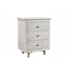 White drawer nightstand with wood finish and cabinetry design in furniture