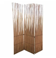 69" Brown Wood and Metal Folding Three Panel Screen Room Divider