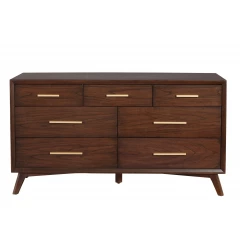 60" Walnut Solid Wood Seven Drawer Double Dresser