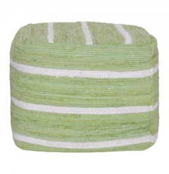18" Green Cotton Cube Striped Pouf Ottoman