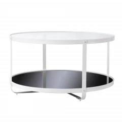 32" White Glass And Metal Two Tier Round Coffee Table
